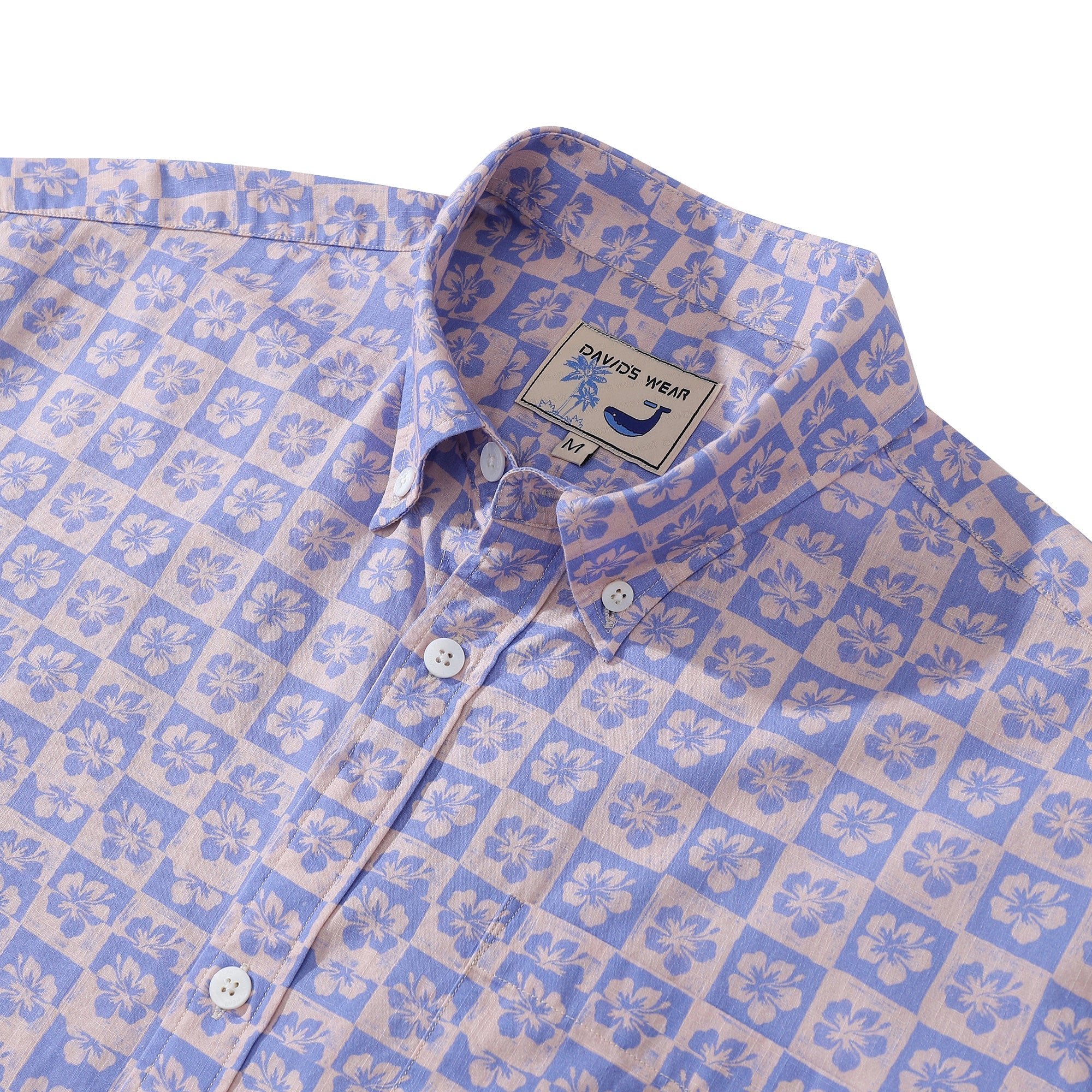 Hawaiian Shirts For Men Retro Hibiscus Print 100% Cotton Short Sleeve By Amy