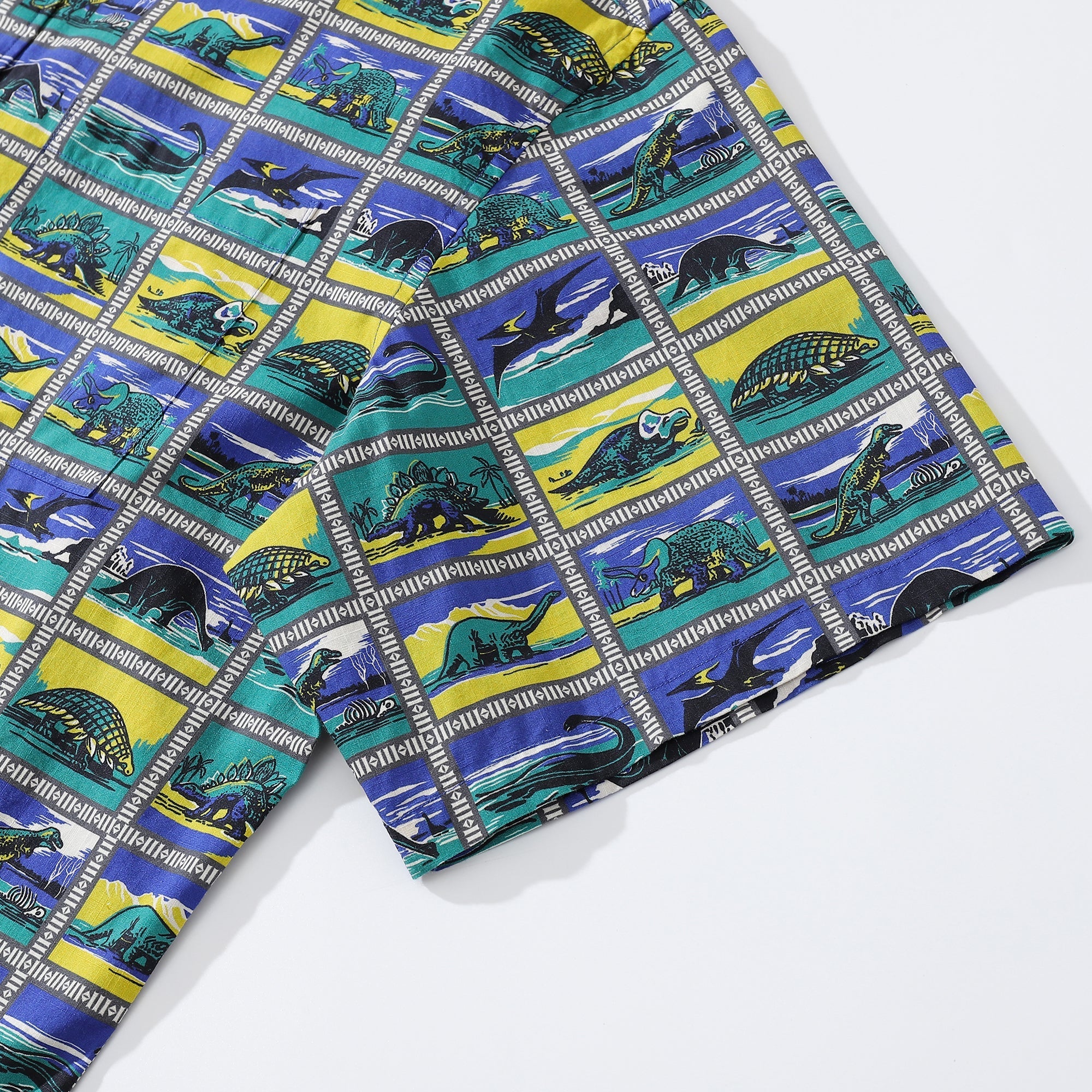 Hawaiian Shirts for Men Retro Dinosaur Stamp Collection 100% Cotton Short-Sleeve By Amy