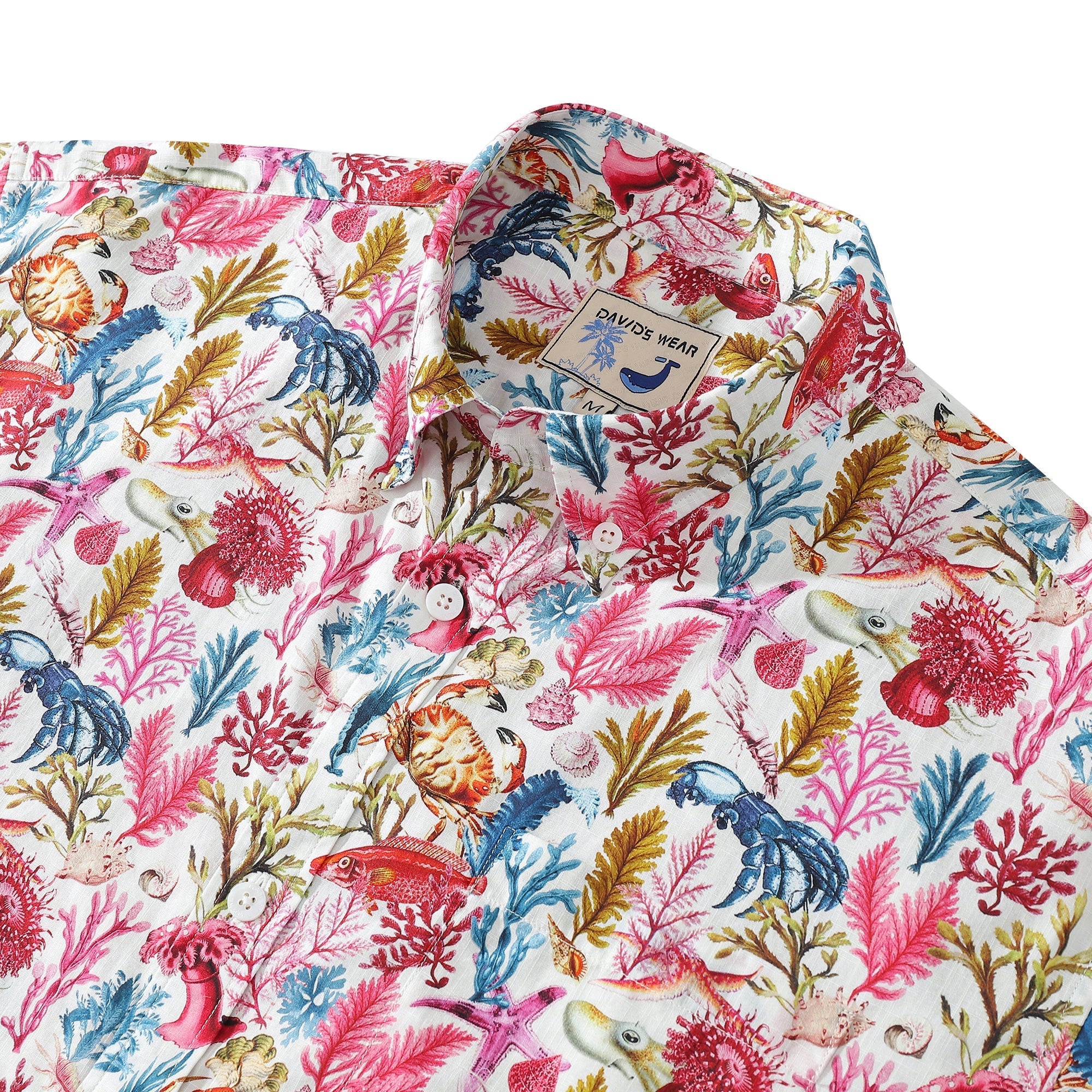 Hawaiian Shirt For Men Marine Life Print Short Sleeve Cotton Button Down - Rose Pink By Amy