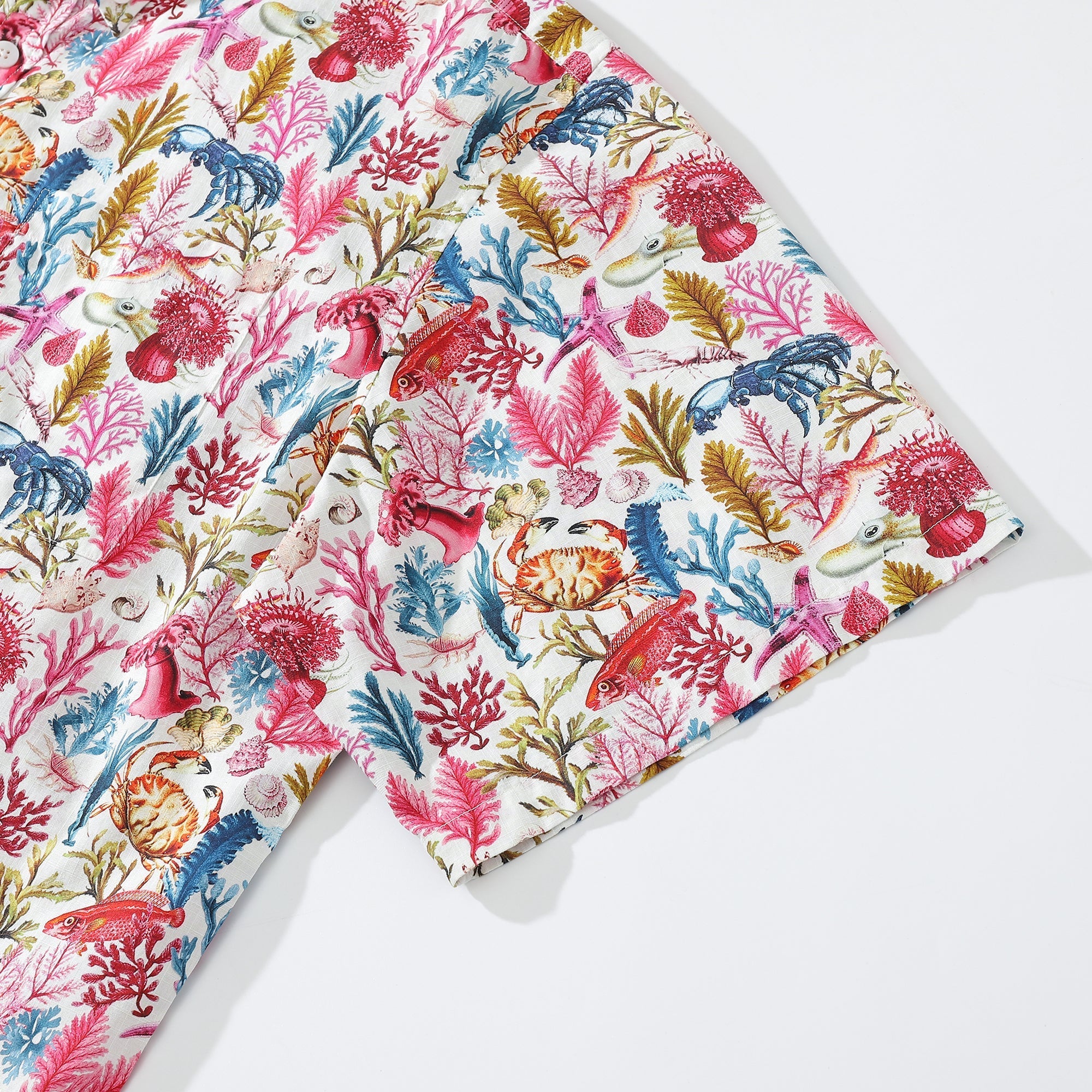 Hawaiian Shirt For Men Marine Life Print Short Sleeve Cotton Button Down - Rose Pink By Amy