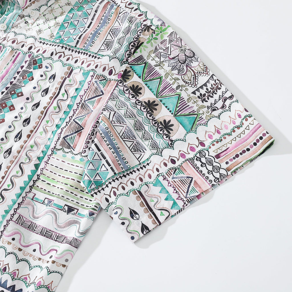 Hawaiian Shirts For Men Vintage Cotton Button Down Tribal Print Short Sleeve Aloha Shirt By Amy