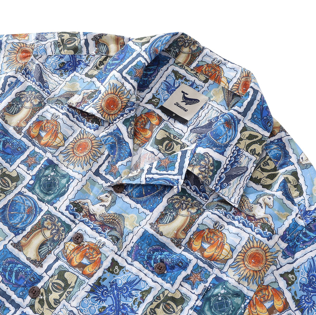 Hawaiian Shirt For Men 1940s Vintage Shirt Camp Collar 100% Cotton By Sun