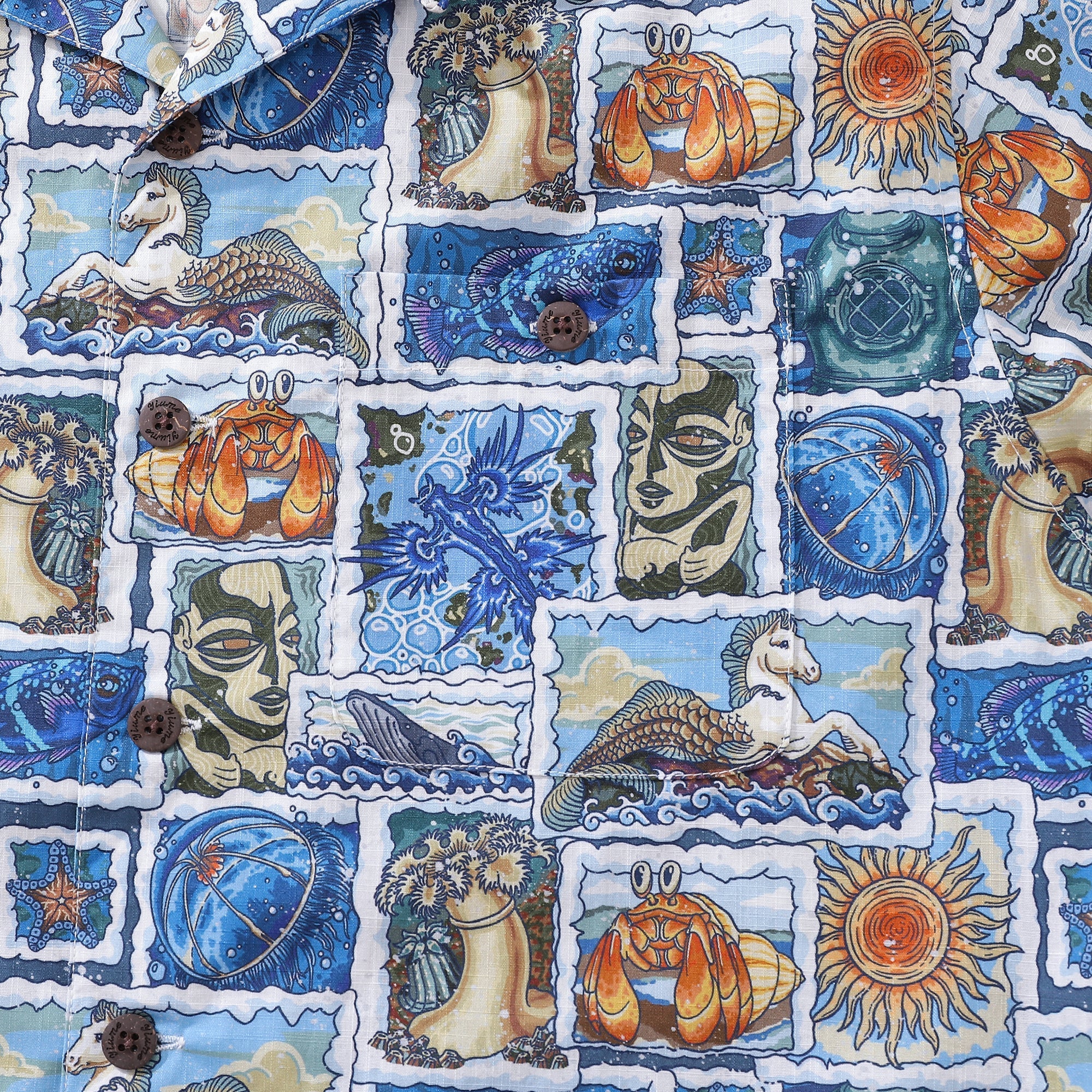 Hawaiian Shirt For Men 1940s Vintage Shirt Camp Collar 100% Cotton By Sun