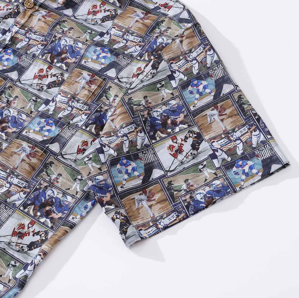 Men's Hawaiian Shirt Team Dynamics Print Cotton Button-down Short Sleeve Aloha Shirt By Sun