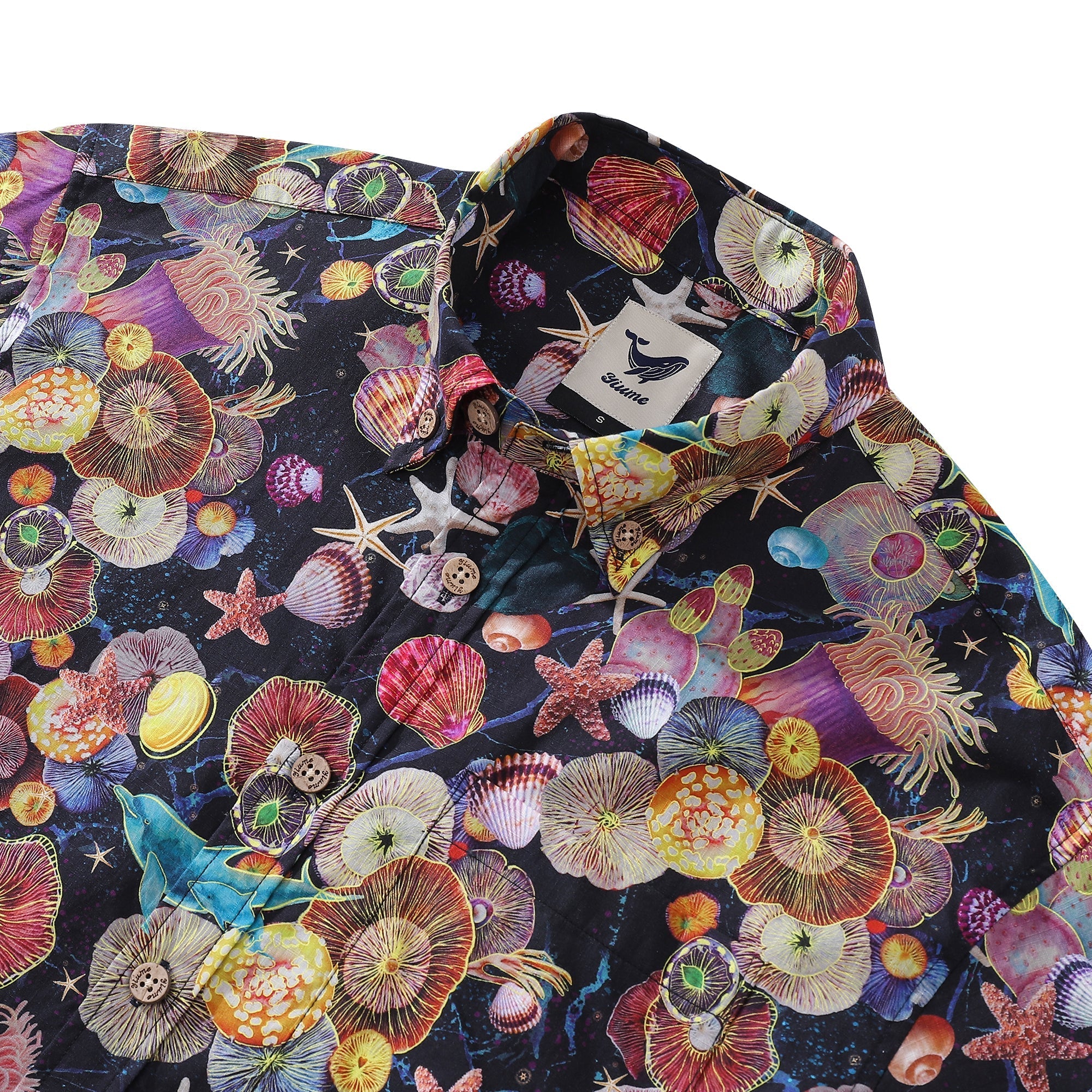 Men's Hawaiian Shirt Coral Wonderland Print Cotton Button-down Short Sleeve Aloha Shirt By Sylvia