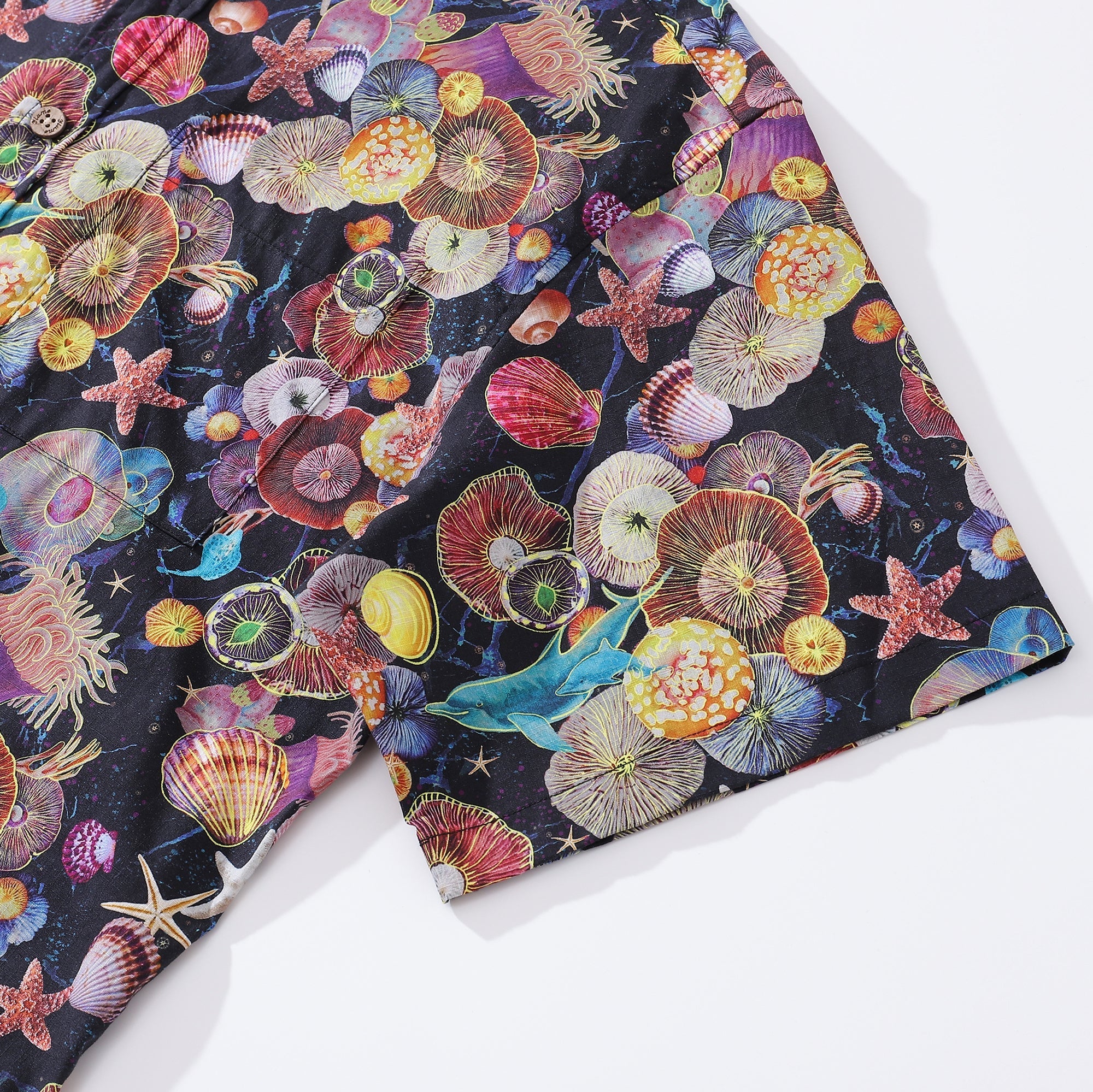 Men's Hawaiian Shirt Coral Wonderland Print Cotton Button-down Short Sleeve Aloha Shirt By Sylvia