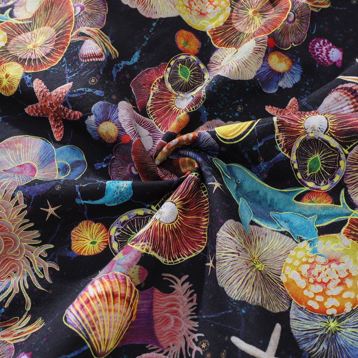 Men's Hawaiian Shirt Coral Wonderland Print Cotton Button-down Short Sleeve Aloha Shirt By Sylvia