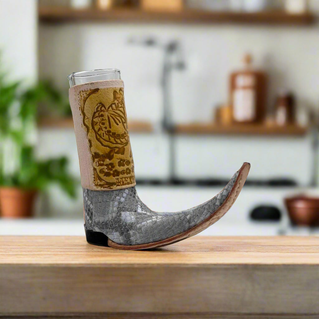 Cowboy Boot Shot Glass | Authentic Mexican Leather-Wrapped Glass