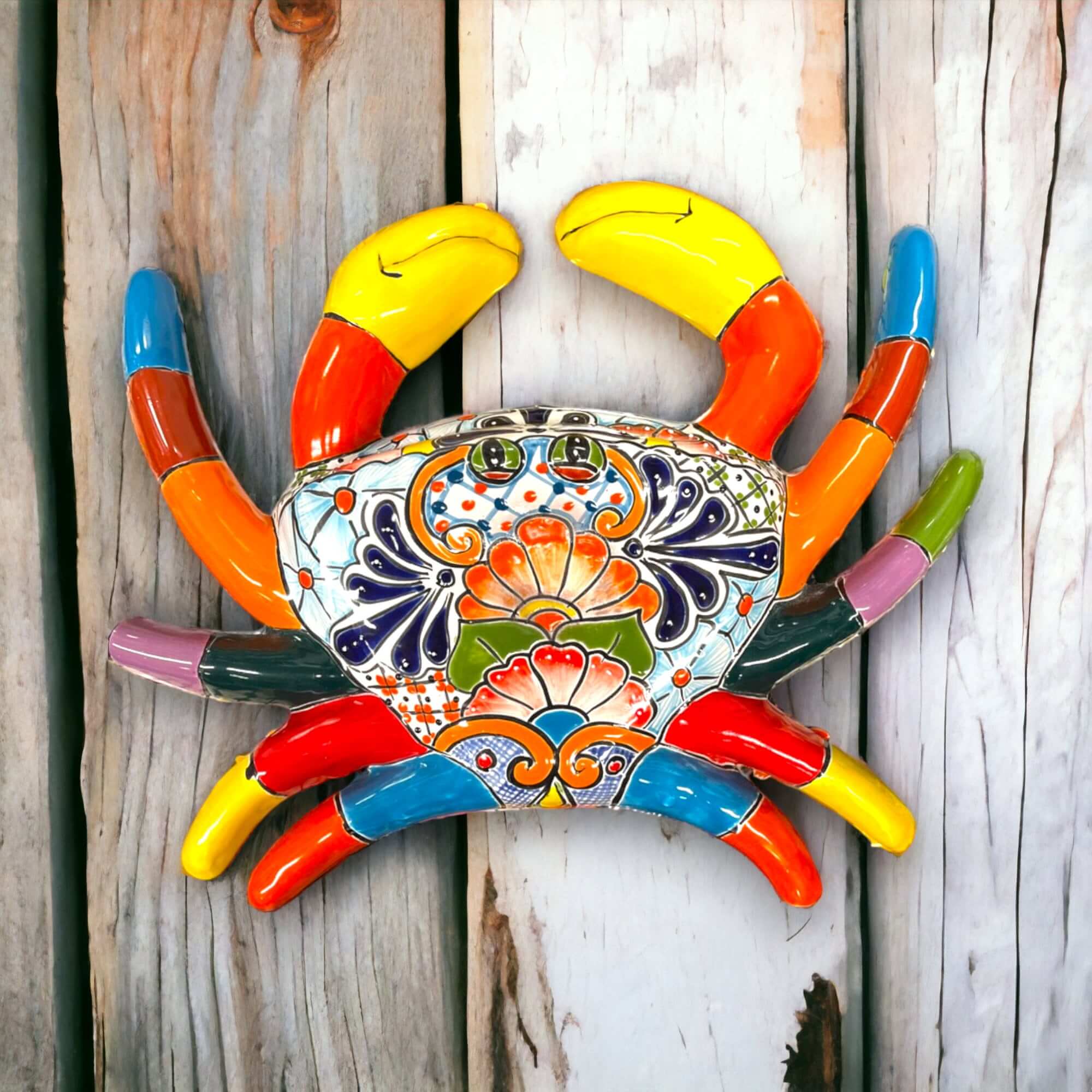 Handmade Talavera Crab Statue | Colorful Mexican Ceramic Decoration