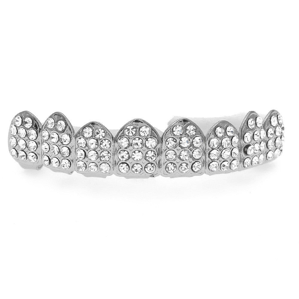 Hip-hop diamond-encrusted and gold-plated teeth grillz