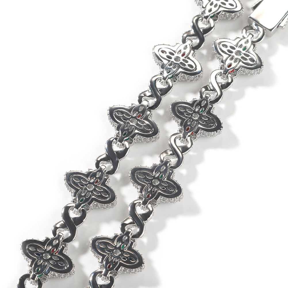 Hip-hop zircon colored infinite four-leaf clover bracelet