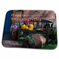 Dish Drying Mat - Print of Country Happy Thanksgiving And Bench With Fall Produce Holiday