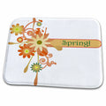 Dish Drying Mat - Cute Beige and Orange Flowers With The Word Spring Flowers
