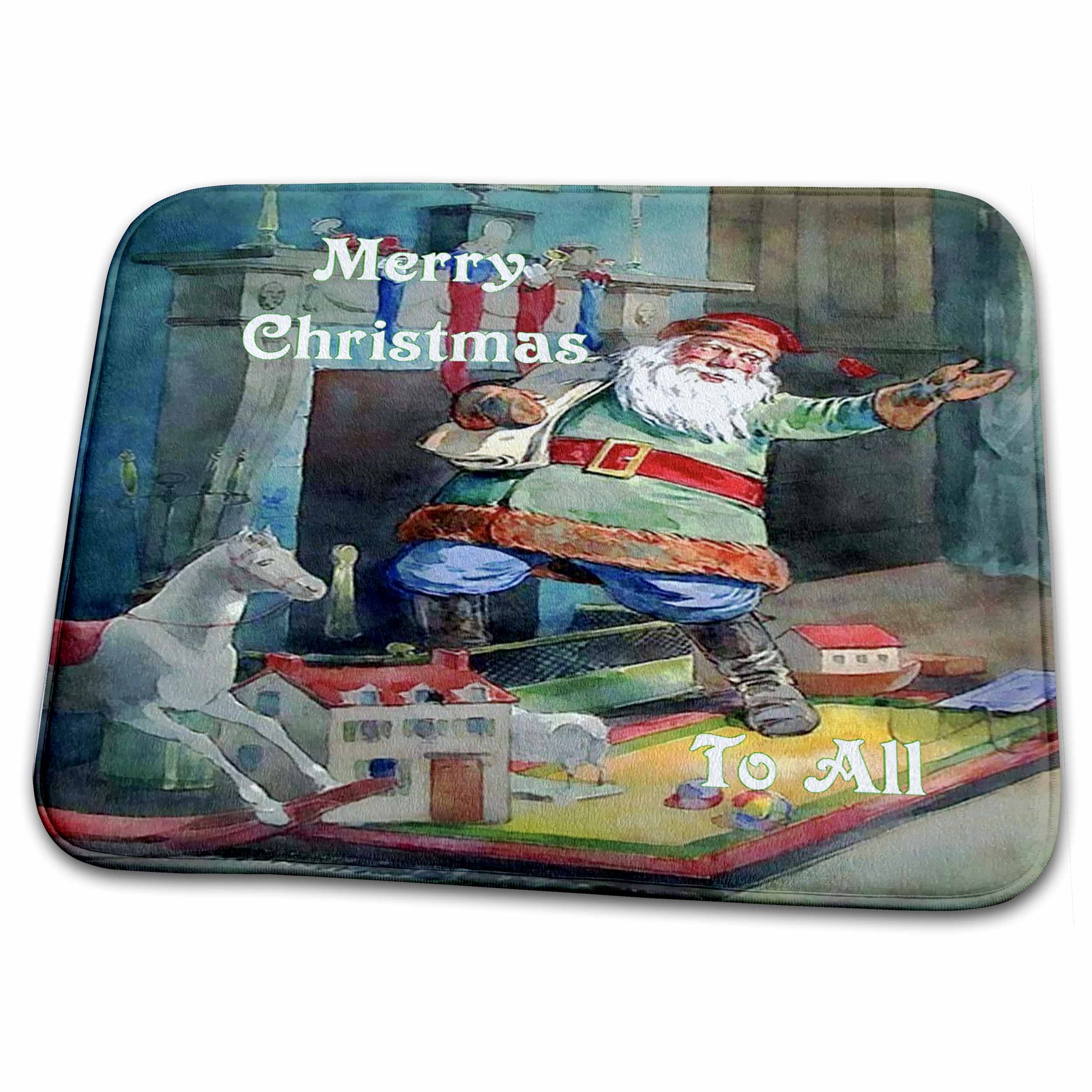 Dish Drying Mat - Print of Old Fashioned Merry Christmas To All Holiday II