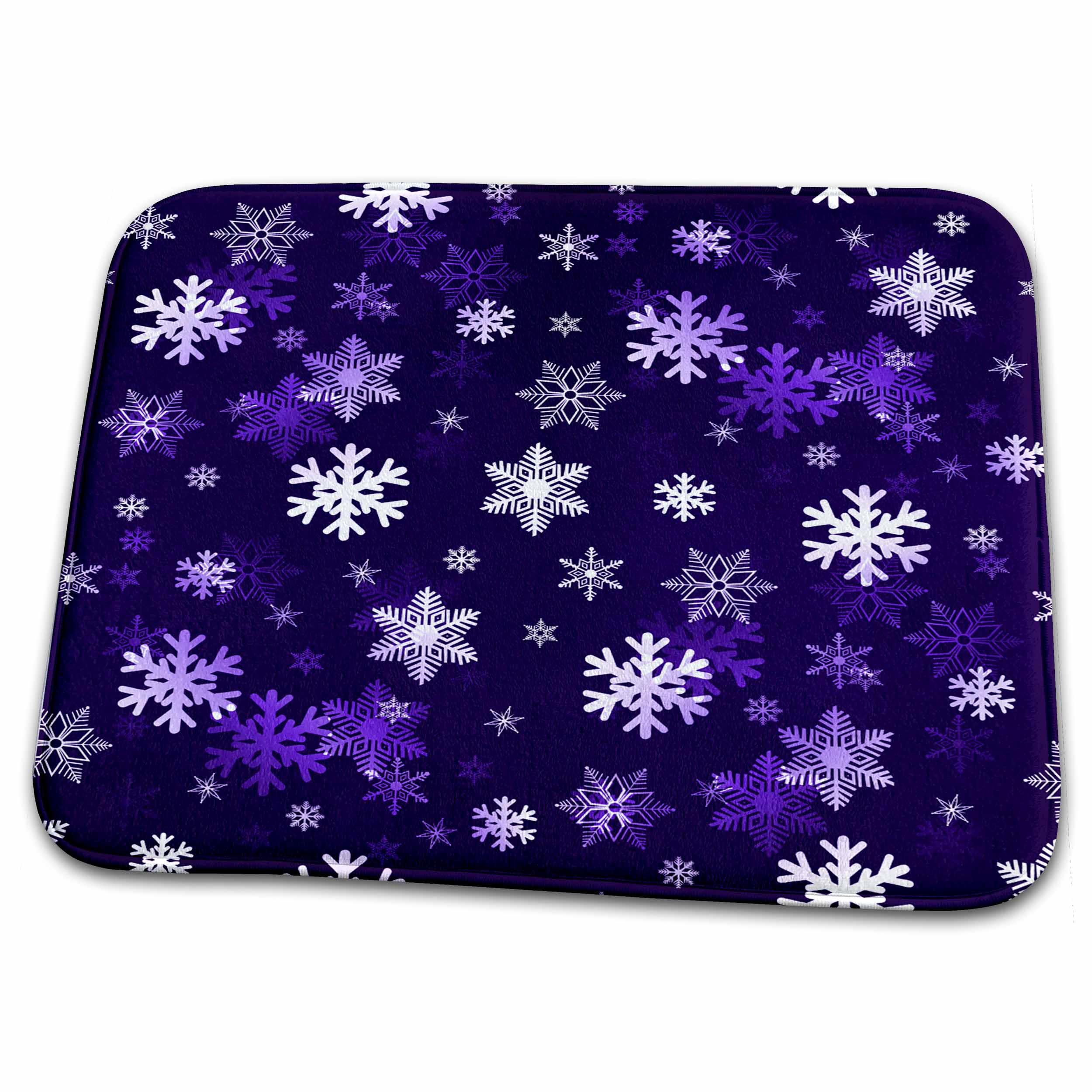 Dish Drying Mat - Dark purple winter Christmas snowflakes with a seamless pattern. Designs - Holidays