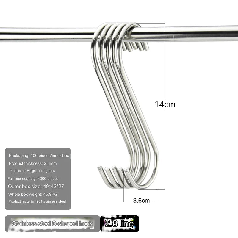 Stainless Steel S Hooks with Sharp Tip Utensil Meat Clothes Hanger Hanging Hooks for Butcher Shop Kitchen Baking Tools