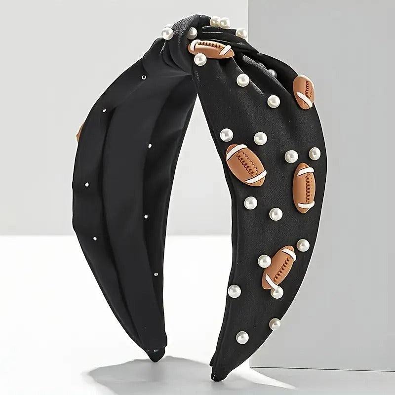 Sporty Knotted Headband Black Football