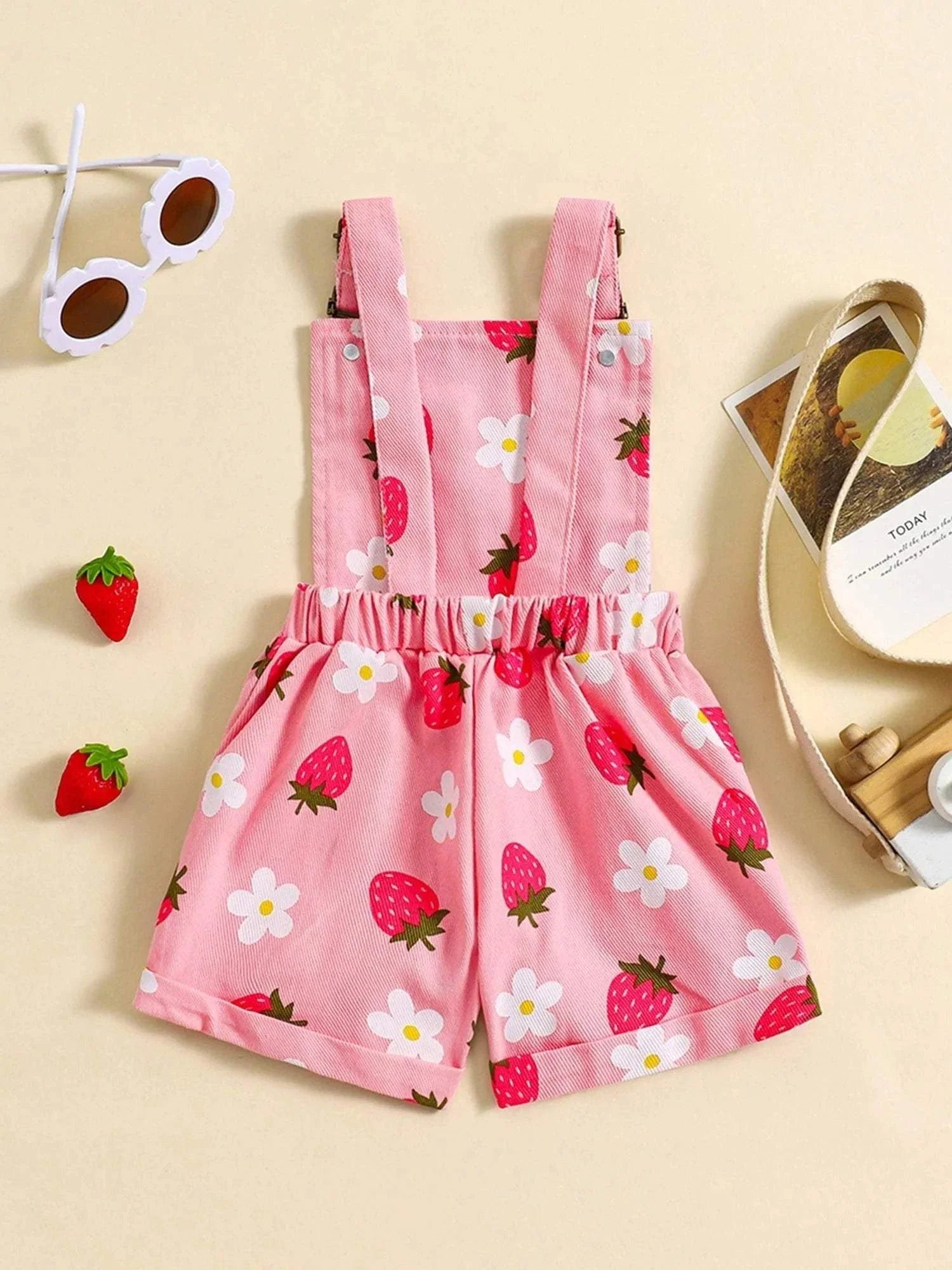 Strawberry Print Denim Overalls