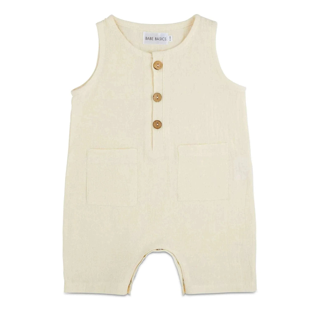 White Sleeveless Crop Linen Baby Romper