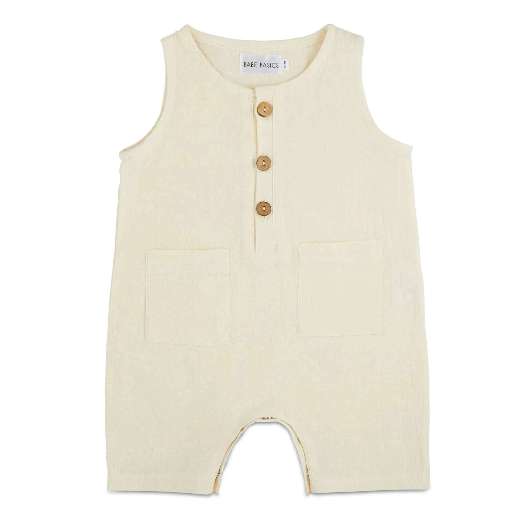 White Sleeveless Crop Linen Baby Romper
