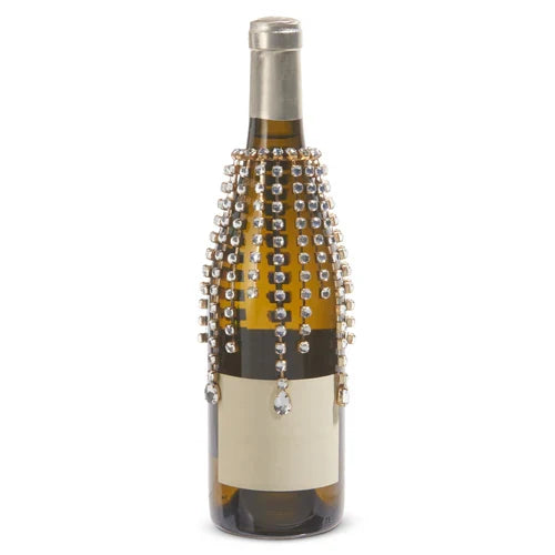 RAZ IMPORTS Jewel Tassel Wine Bottle Veil Metal/Plastic 6" Gold Rhinestone 4413511