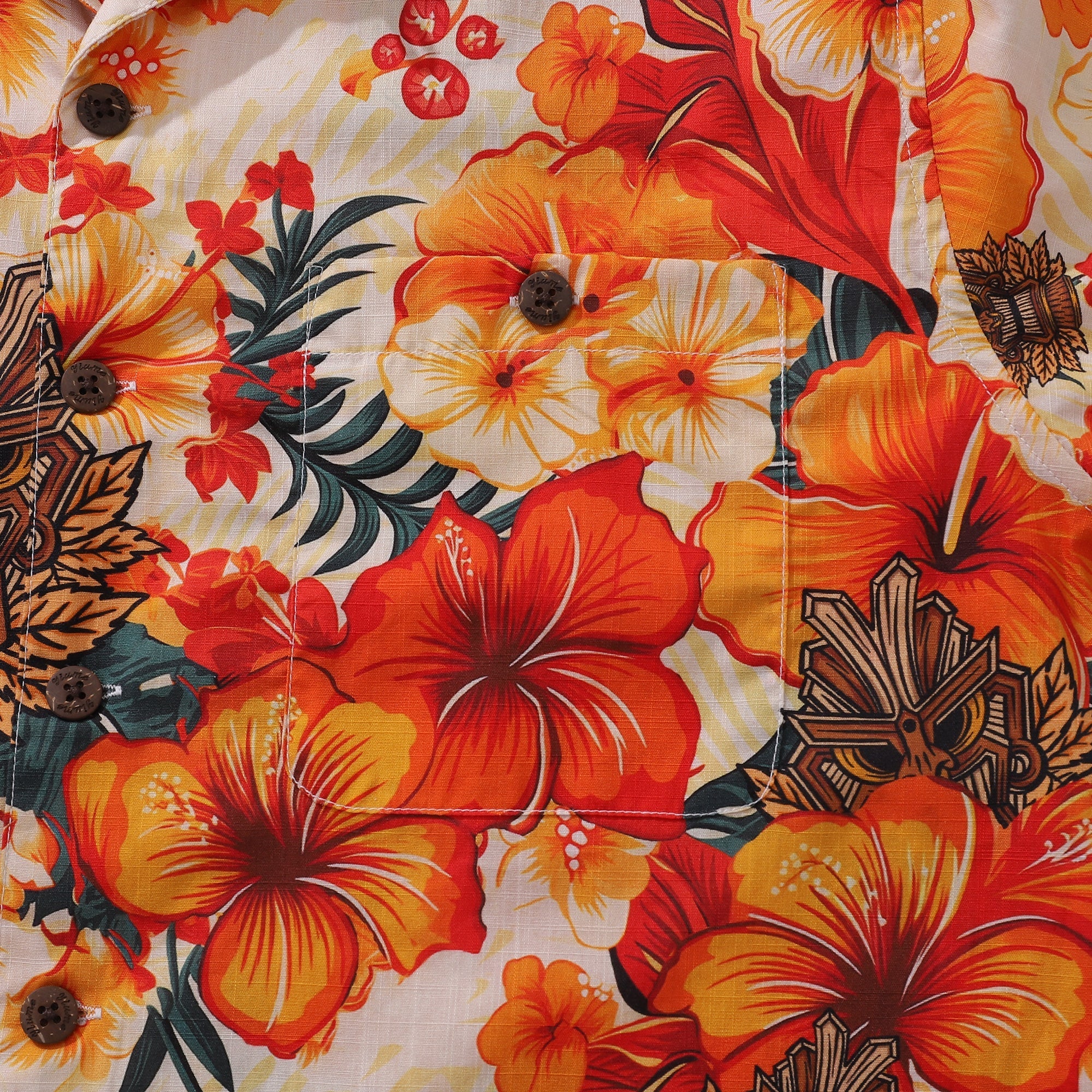 Tiki Hawaiian Shirt For Men Designer Floral Shirt Camp Collar 100% Cotton By Yakima