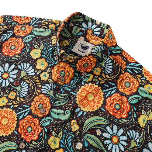 1950s Hawaiian Shirt For Men Flower Button-down Shirt Short Sleeve 100% Cotton Shirt By Seven