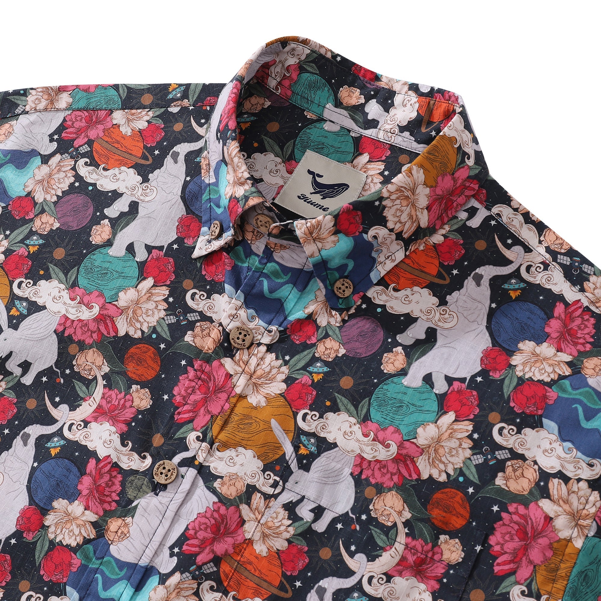 Men's Earth Day Hawaiian Shirt Surrealist Space Cotton Button-down Short Sleeve Aloha Shirt By Pallavi Chaudhary