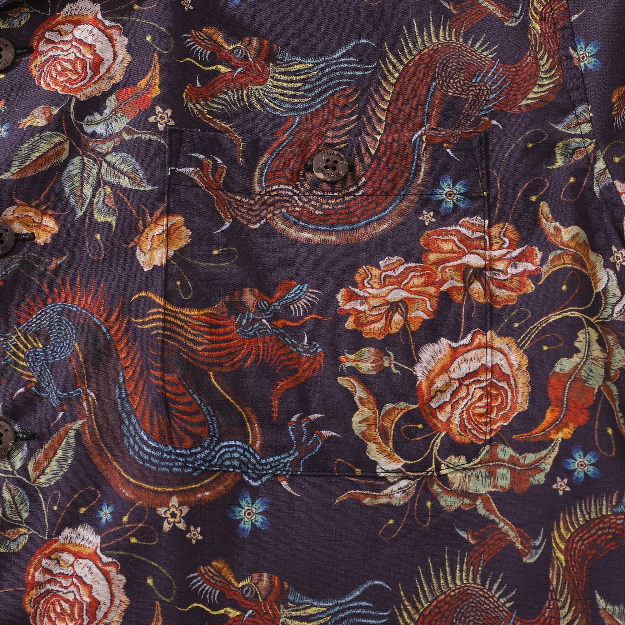 Hawaiian Shirt For Men Embroidered Dragon Pattern Shirt Camp Collar 100% Cotton By Sun