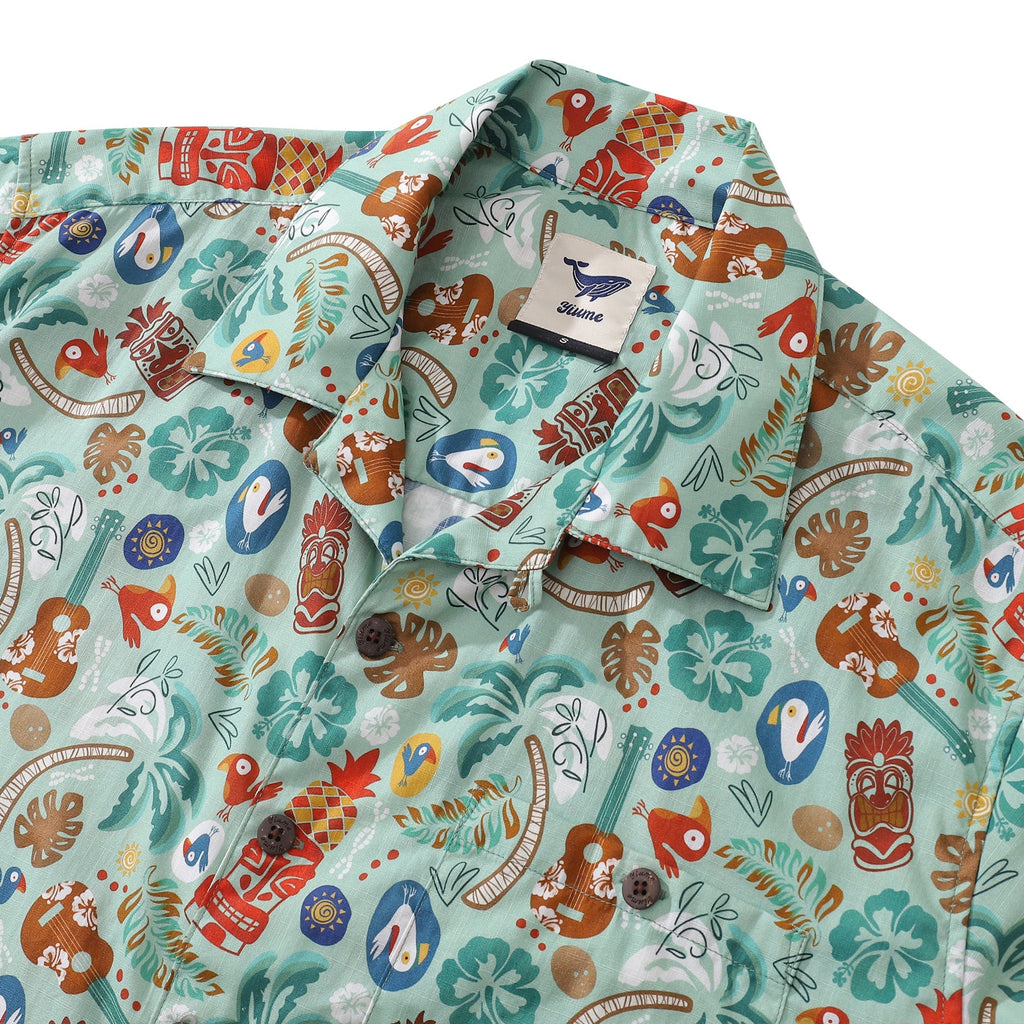 Hawaiian Shirt For Men TIKI Fiesta Print Shirt Camp Collar 100% Cotton By Sherry