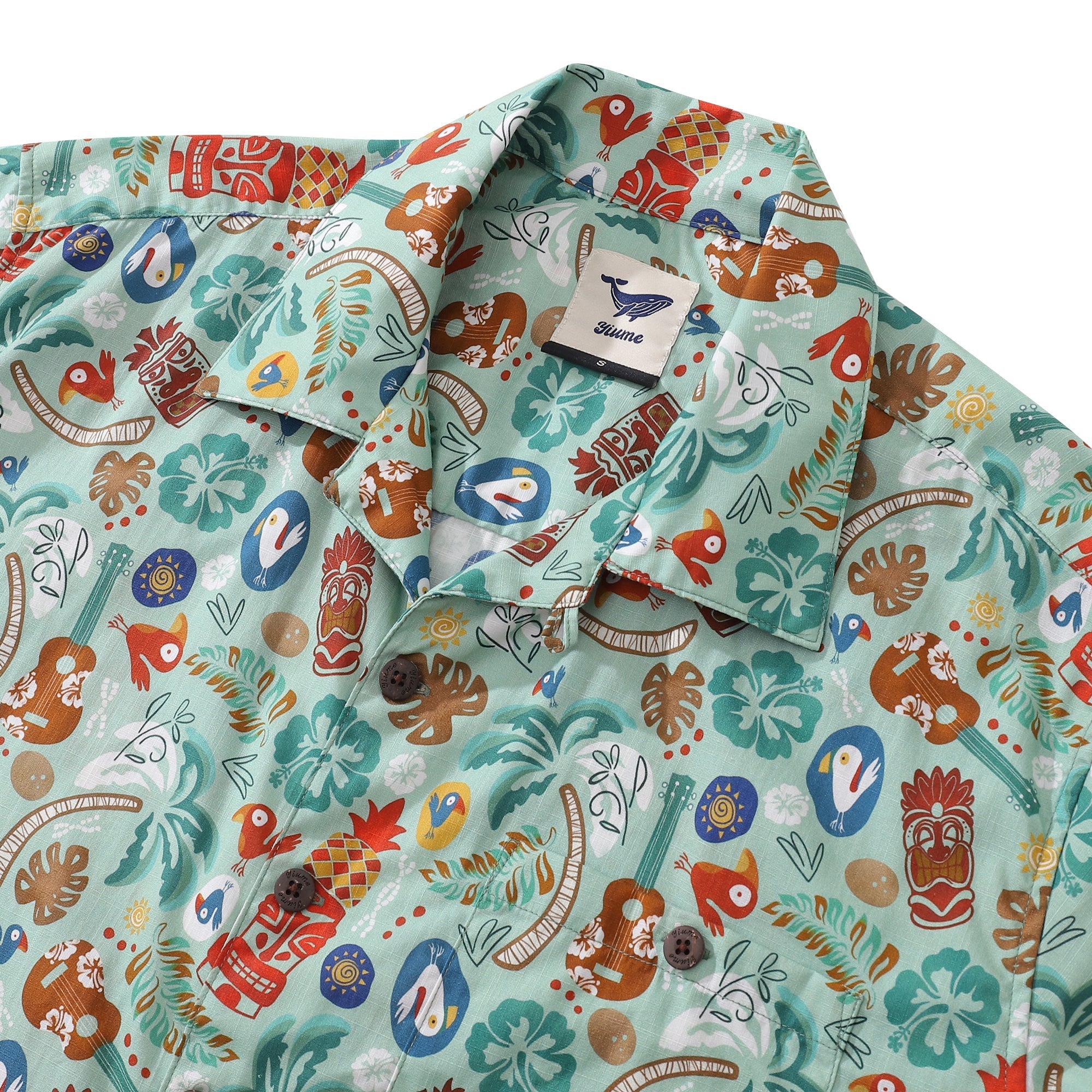 Hawaiian Shirt For Men TIKI Fiesta Print Shirt Camp Collar 100% Cotton By Sherry