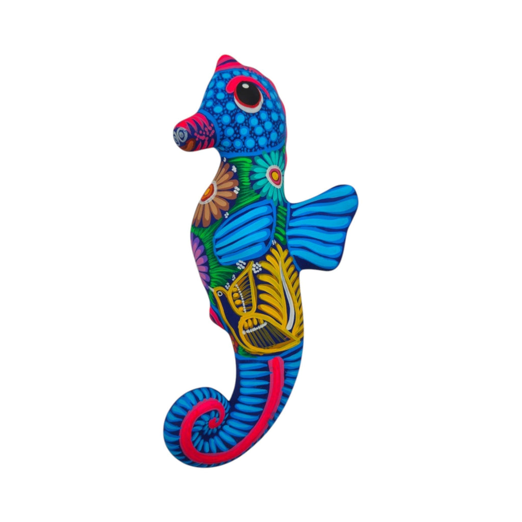 Alebrije Seahorse Figurine | Vibrant Ocean Wall Art