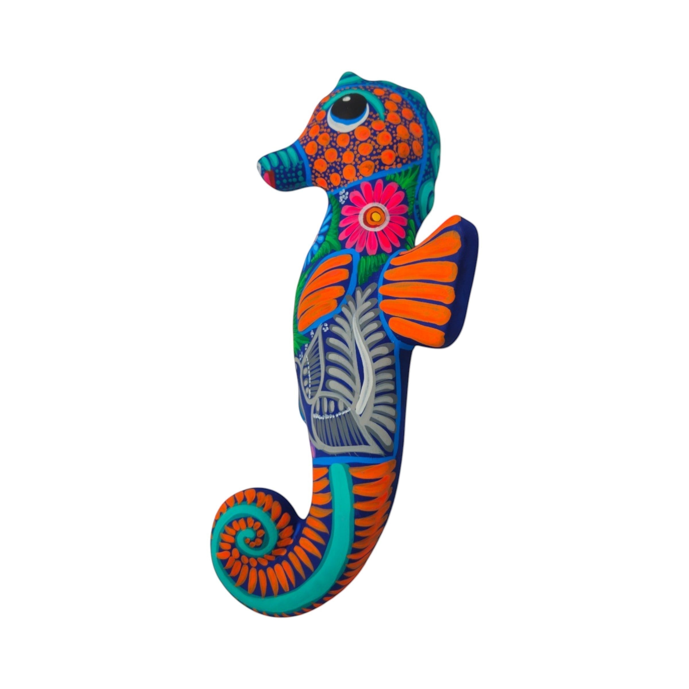 Alebrije Seahorse Figurine | Vibrant Ocean Wall Art