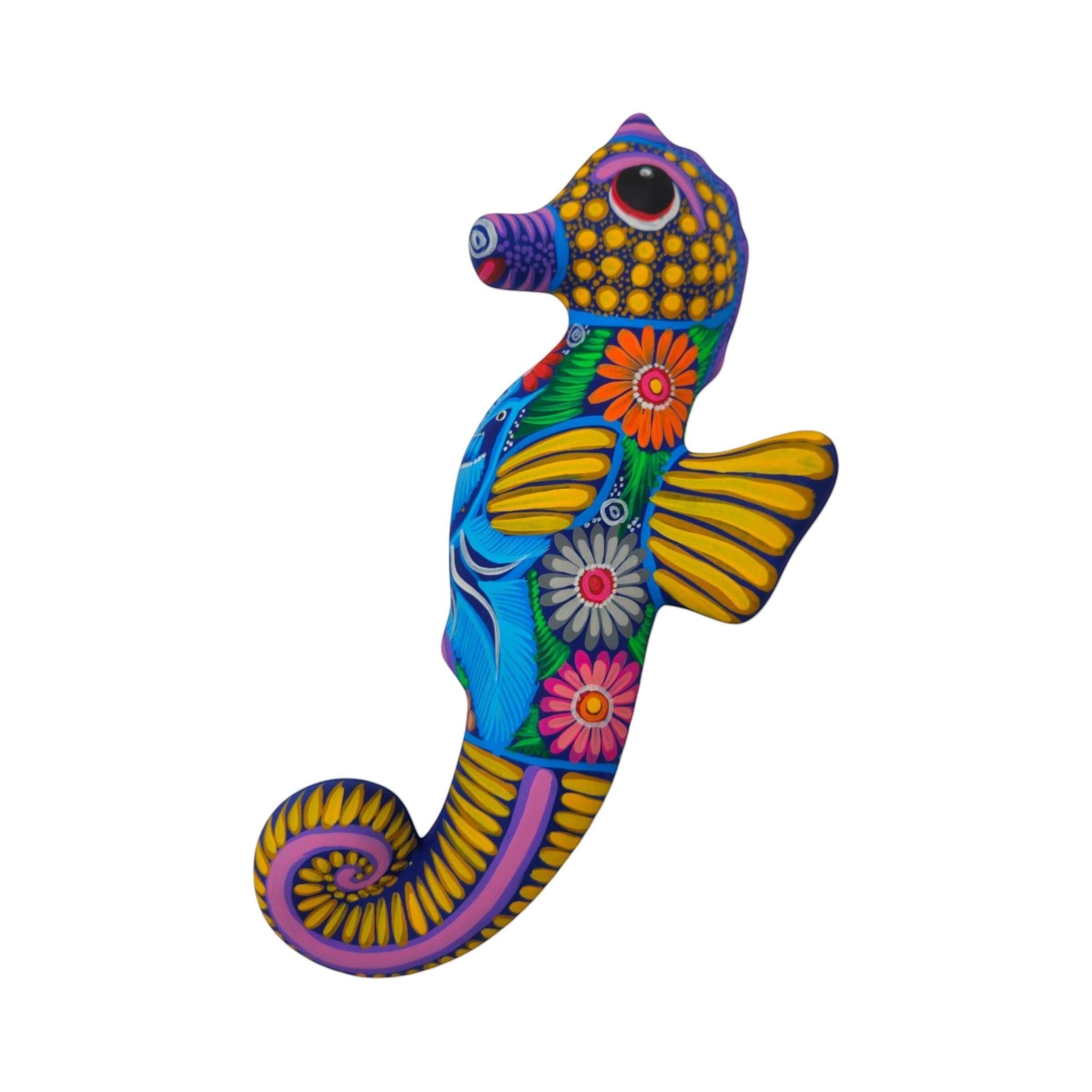 Alebrije Seahorse Figurine | Vibrant Ocean Wall Art