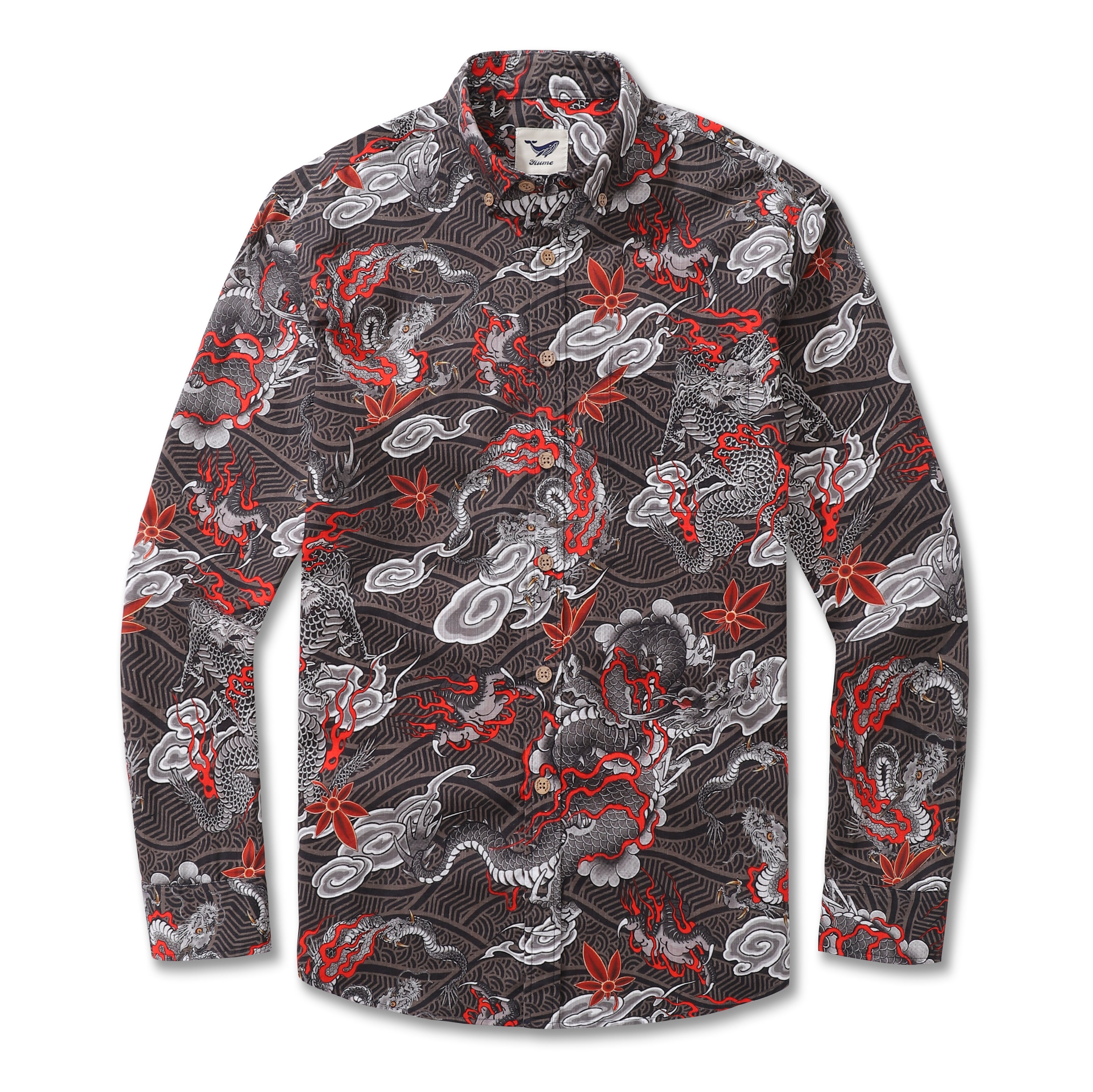 Long Sleeve Hawaiian Shirt For Men The Dragon's Flight Cotton Button-down Aloha Shirt By Sun