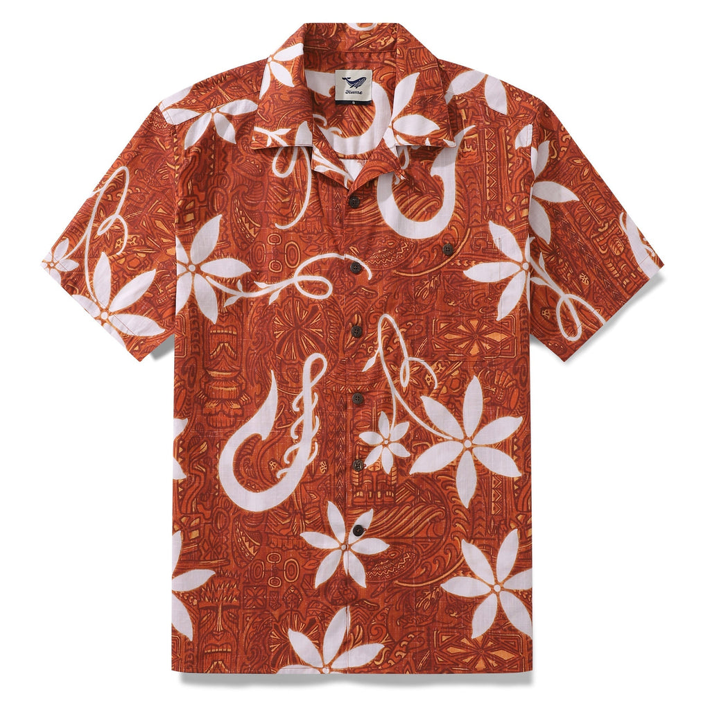Red Hawaiian Shirt For Men Tiki Hawaii Shirt Camp Collar 100% Cotton Shirt By Sun