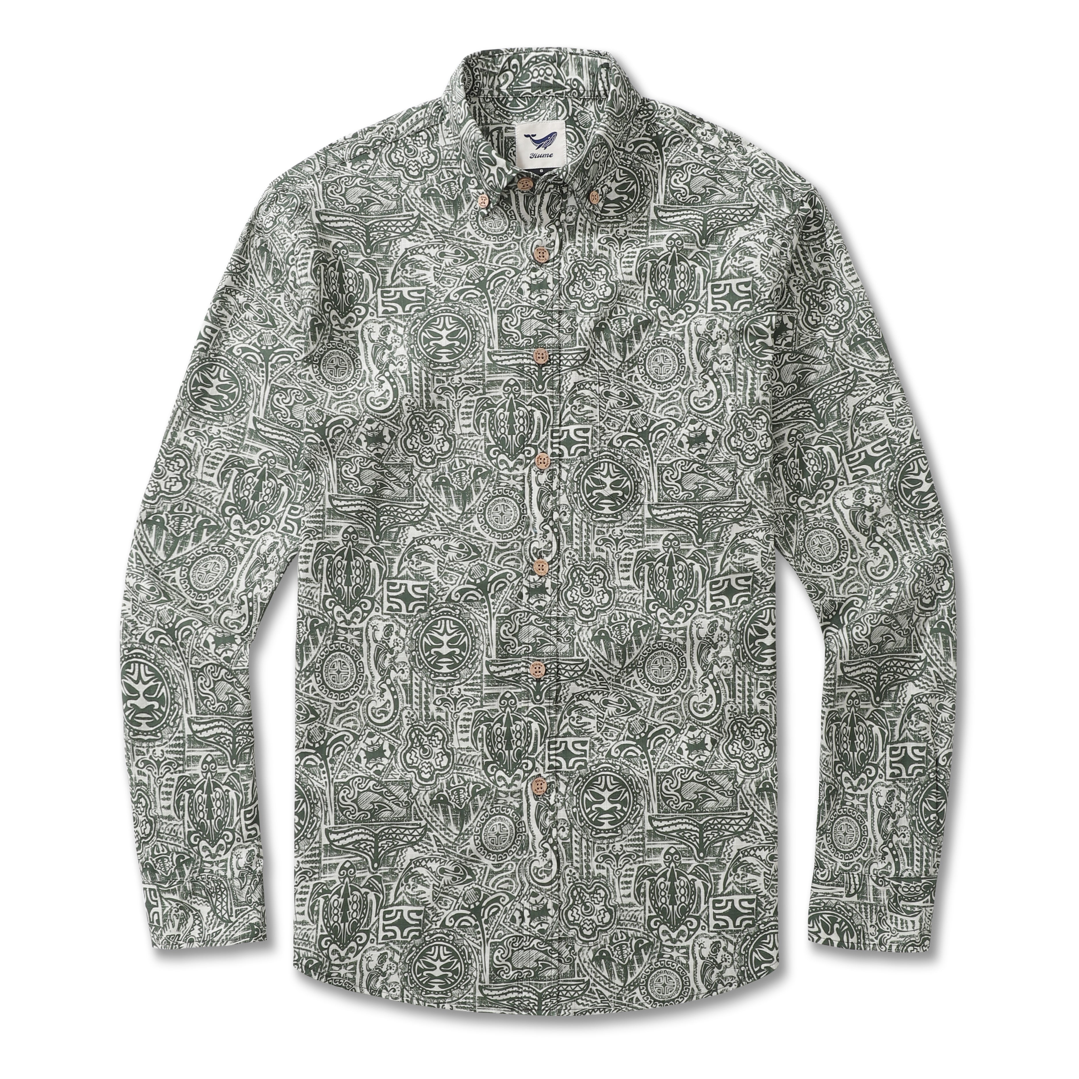 Long Sleeve Hawaiian Shirt For Men Guardian Totem Cotton Button-down Aloha Shirt By Sun