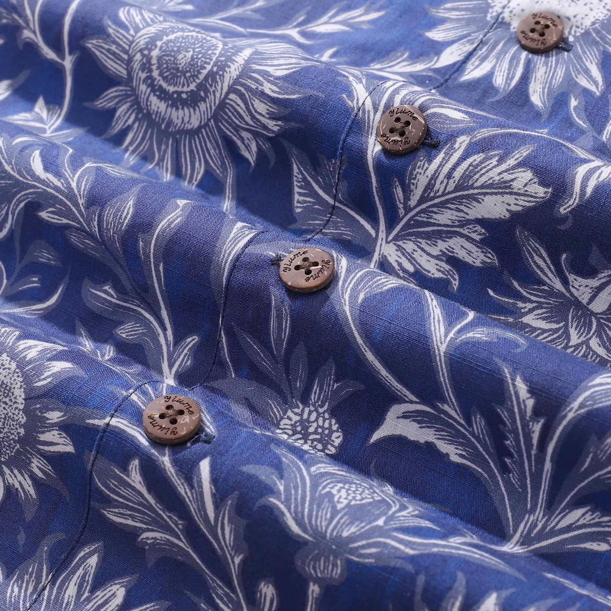 Hawaiian Shirt For Men Blue and White Porcelain Sunflower Camp collar Short Sleeve 100% Cotton Shirt By Sun