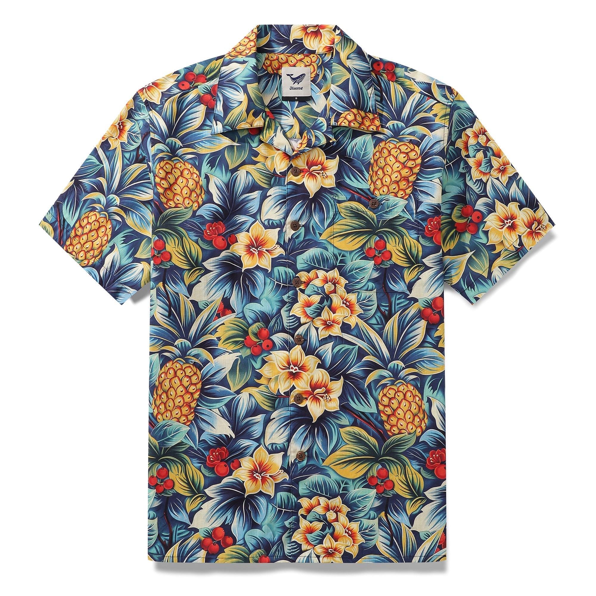 Tropical Hawaiian Shirt For Men Pineapples in the Jungle Shirt Camp Collar 100% Cotton By Sun