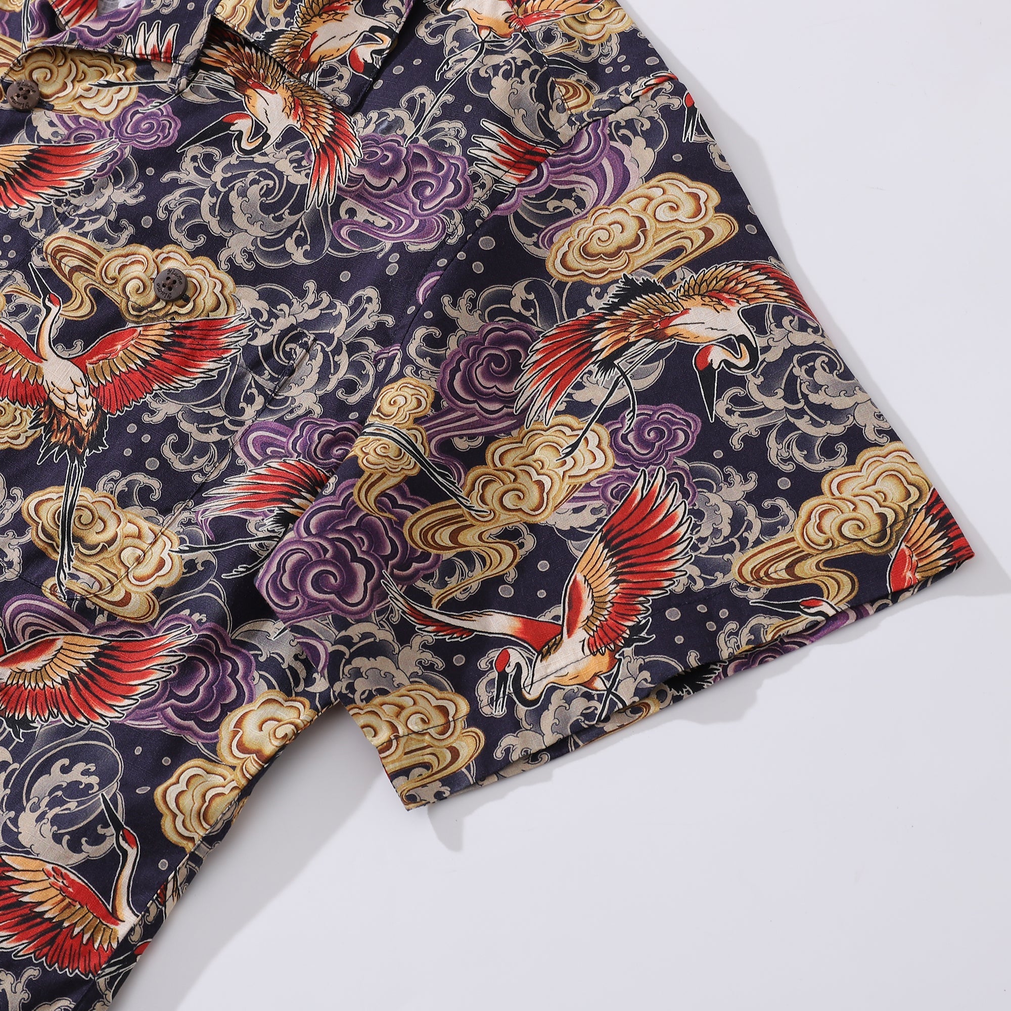 Hawaiian Shirt For Men Lonely Clouds and Free Cranes Print Shirt Camp Collar 100% Cotton By Yakima
