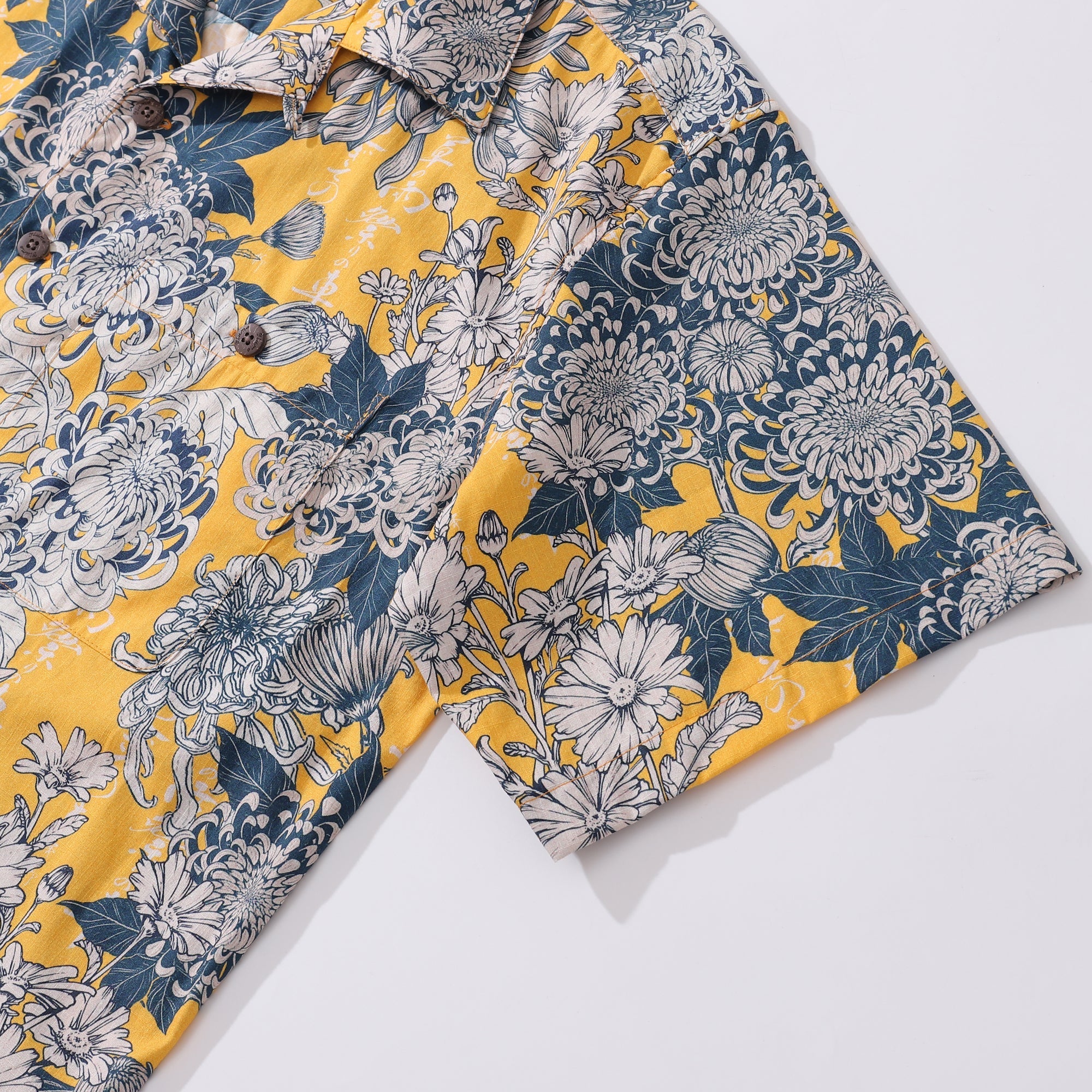 Yellow Hawaiian Shirt For Men Japanese Flower Shirt Camp Collar 100% Cotton Shirt By Yakima