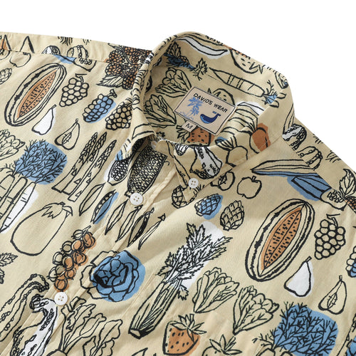 1980s Vintage Hawaiian Shirts for Men Vegetable and Fruit Print Short Sleeve Shirt By Evan