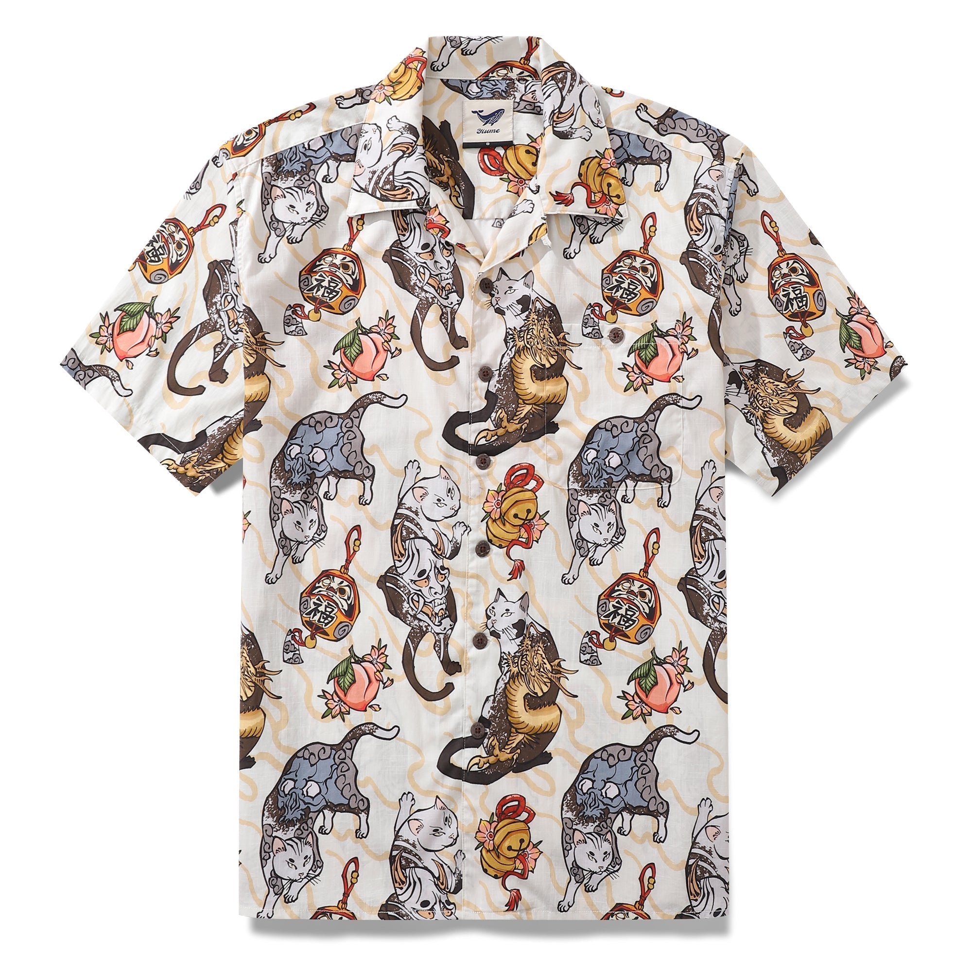 Cat Hawaiian Shirt For Men Ukiyo-e Art Print Camp Collar 100% Cotton Short Sleeve Shirt By Sun