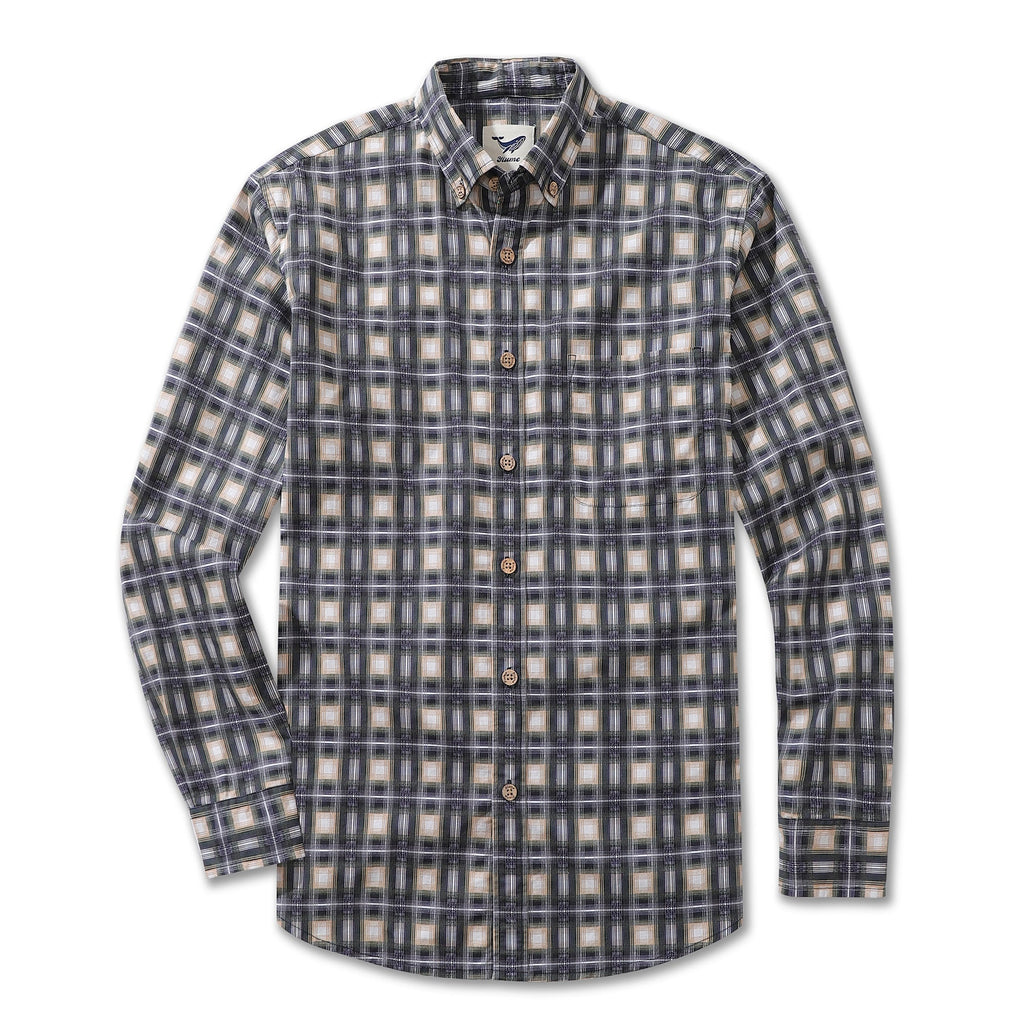 Men's Hawaiian Shirt Urban Sophistication Plaid Cotton Button-down Long Sleeve Aloha Shirt By Amy