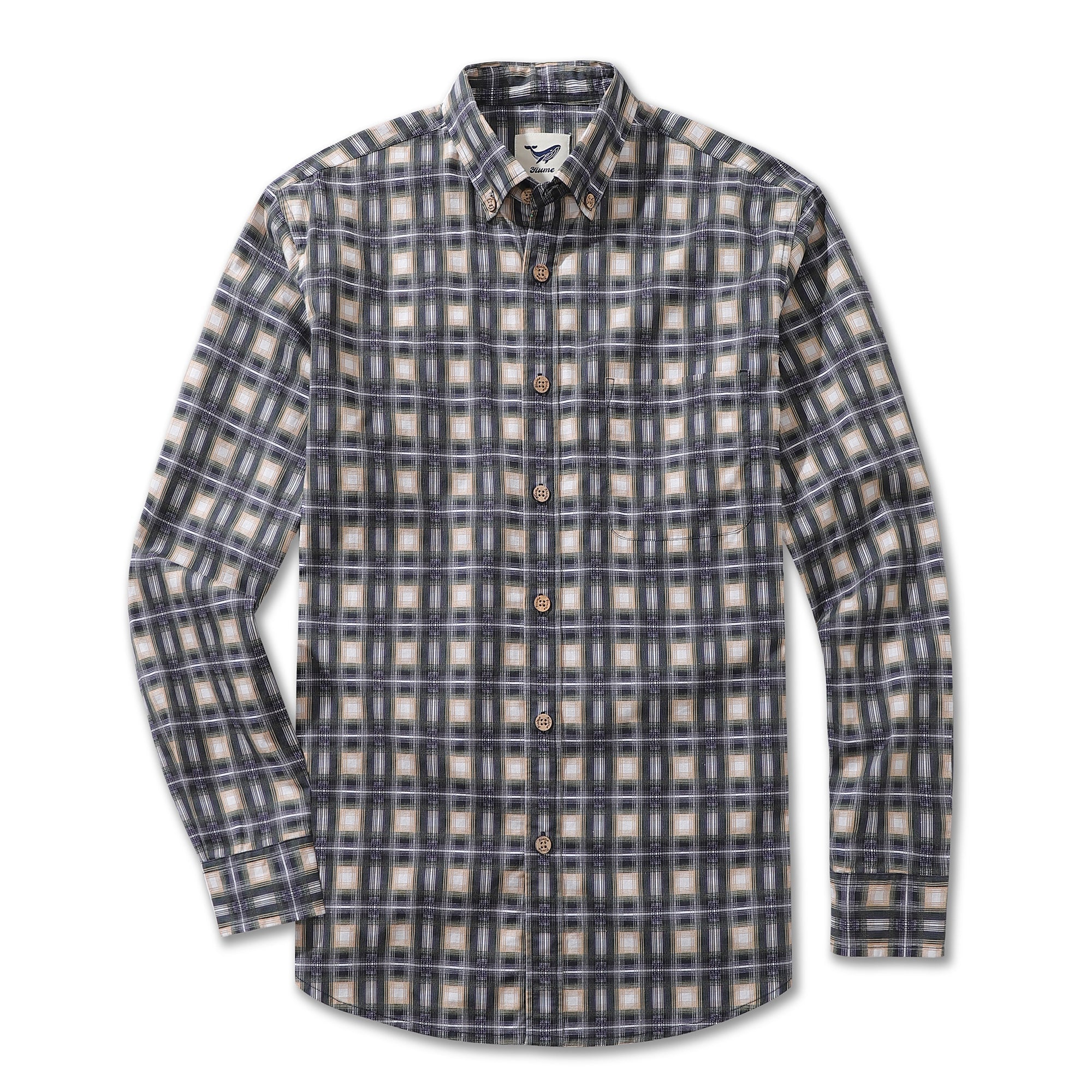 Men's Hawaiian Shirt Urban Sophistication Plaid Cotton Button-down Long Sleeve Aloha Shirt By Amy