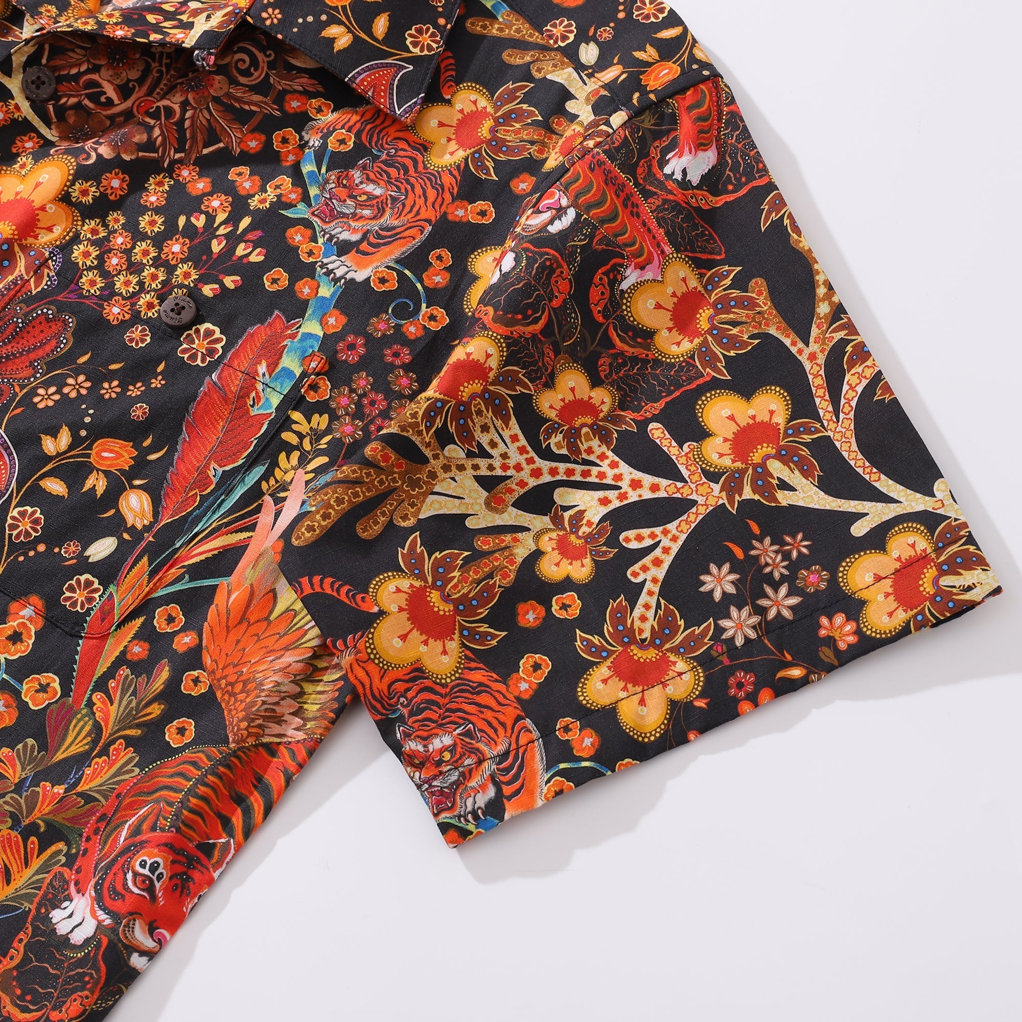 Hawaiian Shirt For Men Blazing Tiger Shirt Camp Collar 100% Cotton By Sylvia