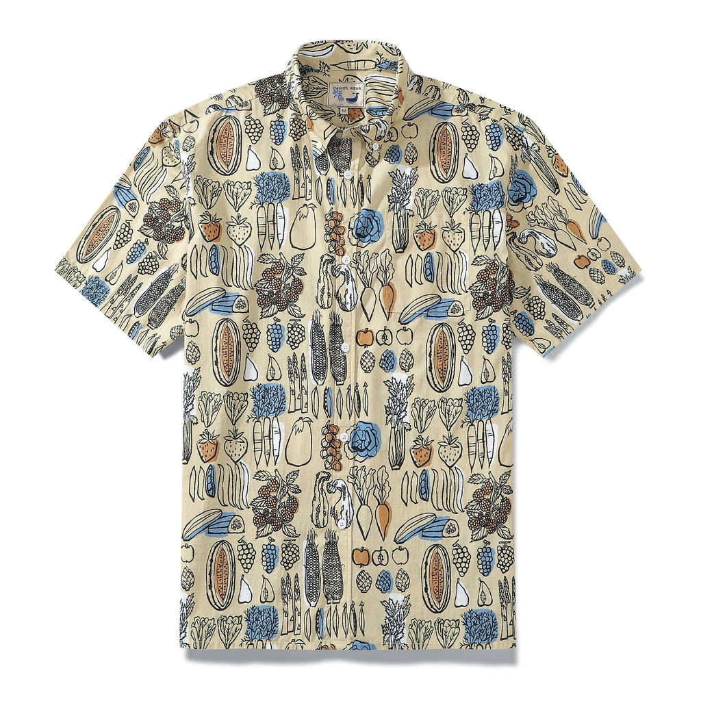 1980s Vintage Hawaiian Shirts for Men Vegetable and Fruit Print Short Sleeve Shirt By Evan