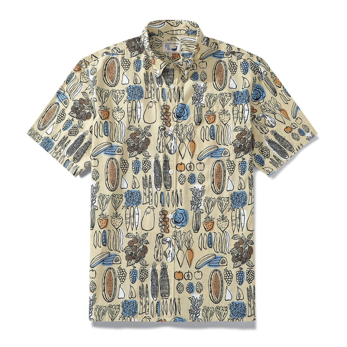1980s Vintage Hawaiian Shirts for Men Vegetable and Fruit Print Short Sleeve Shirt By Evan