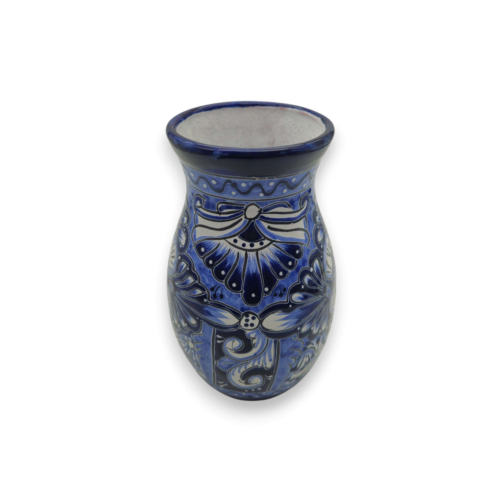Blue Floral Talavera Vase | Hand-Painted Mexican Pottery