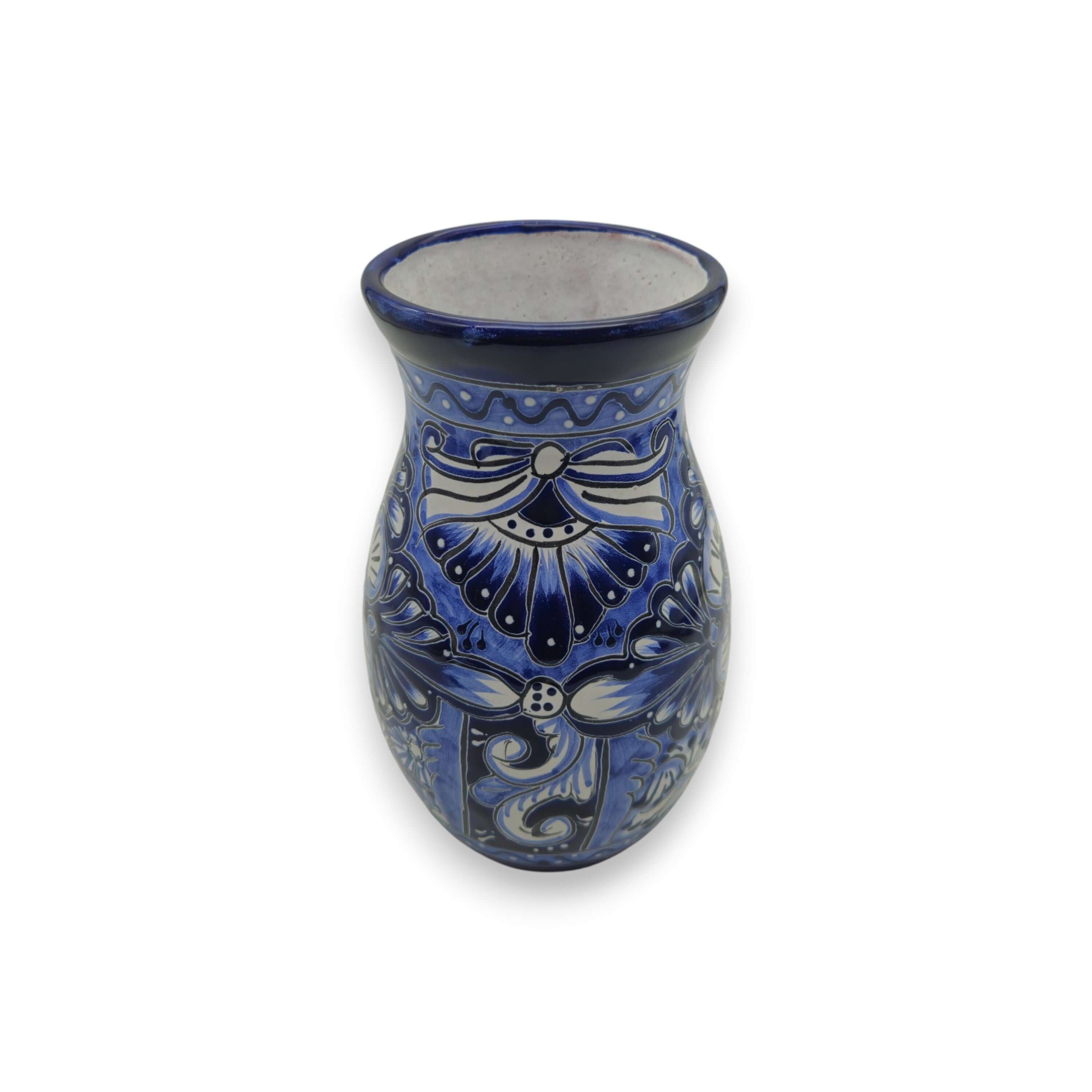 Blue Floral Talavera Vase | Hand-Painted Mexican Pottery